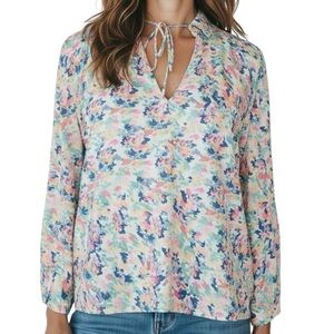 NWT VERONICA M Floral Watercolor Long Sleeve Tie-Neck Blouse Size X-Large